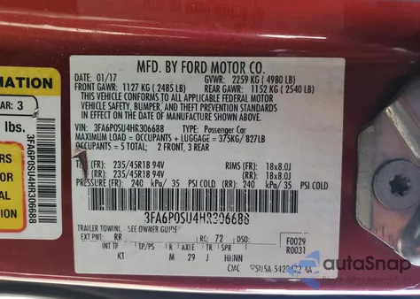 2017 Ford Fusion Titanium Phev from USA, damaged, VIN 3FA6P0SU4HR306688